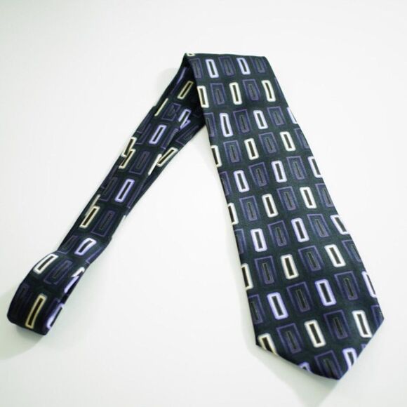 Alexander Julian Gray Purple Yellow Geometric Print‎  Silk Tie - Picture 6 of 6